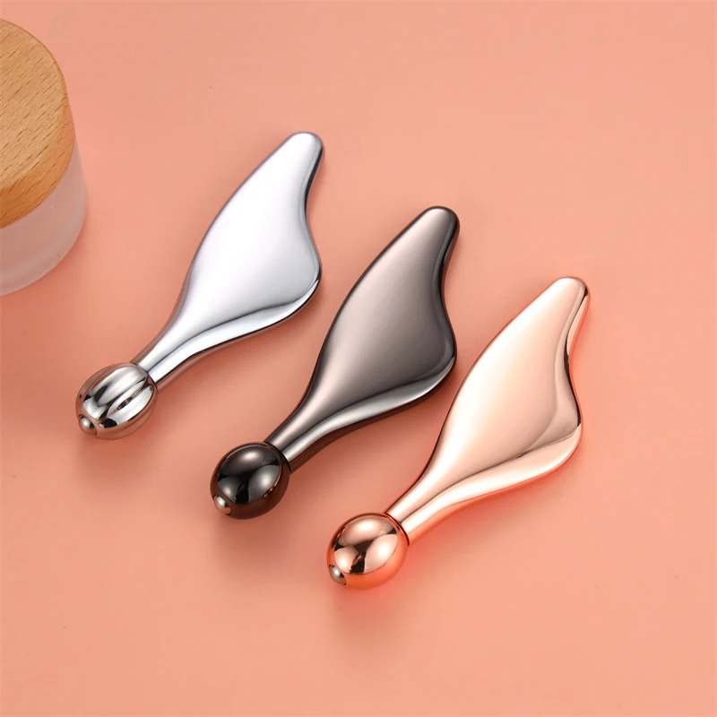 1Pc Oogcrème Applicator Roller Tool Gezicht Roller Stick Face Lifting Gezicht Thining Roller Metal Guasha Massager Beauty Stick