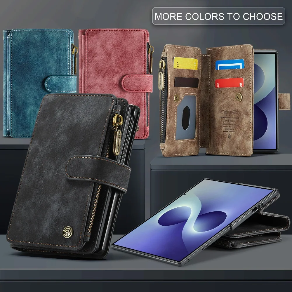 Classic Solid Color Leather Magnetic Flip Cover for Samsung Galaxy Z Fold8 with Built-in Multifunctional Cash Slots & Card Slots