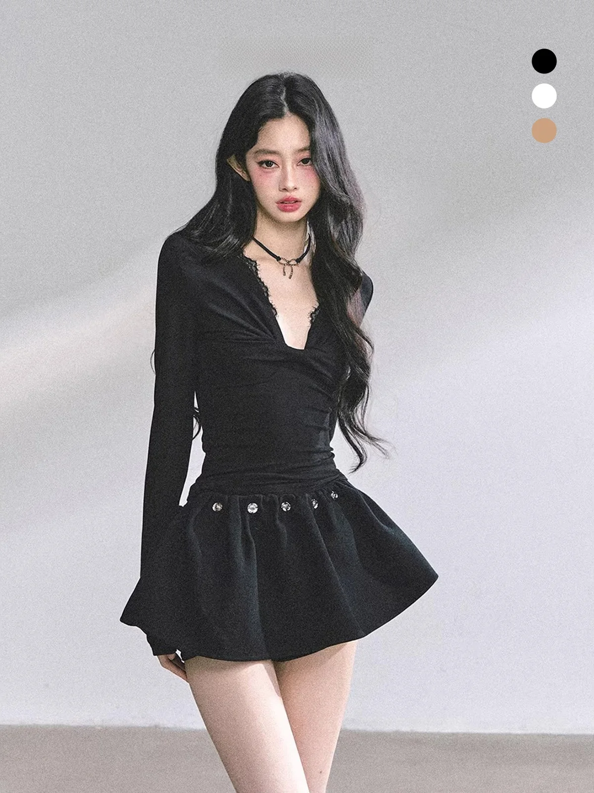 

Cool Trendy Sister Long Sve V-Ne Lace T-irt Women's Autumn Casual Sle Slimming Fit Cotton Polyester Blend Top