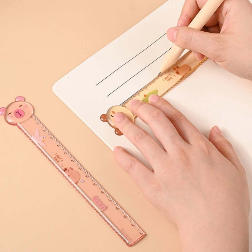 2 pcs/lot Cartoon Capybara 15cm Straight Ruler Wavy Lines Measuring Drawing Tools Cute School Stationery School Office Supplies