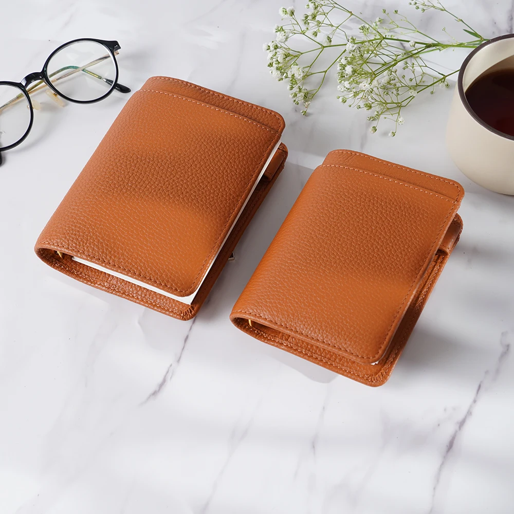 Pocket Size Planner Pebbled Grain Leather A8/A7 Notebook with 15/20MM Ring Mini Agenda Organizer Diary Notepad