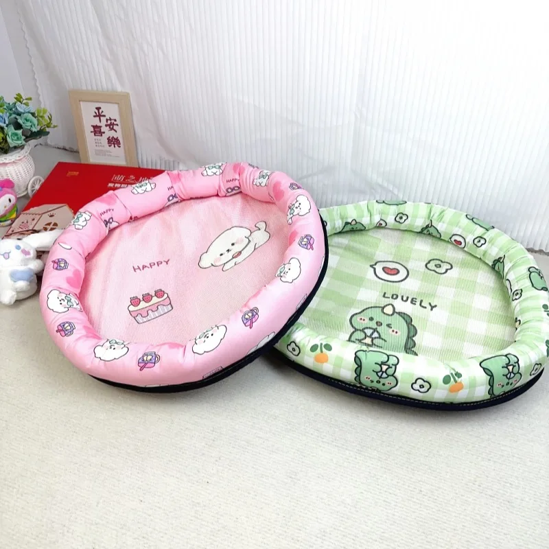 Kennel cat nest cartoon pet ice silk round nest summer cool nest bed dog mat medium and small dogs and cats universal