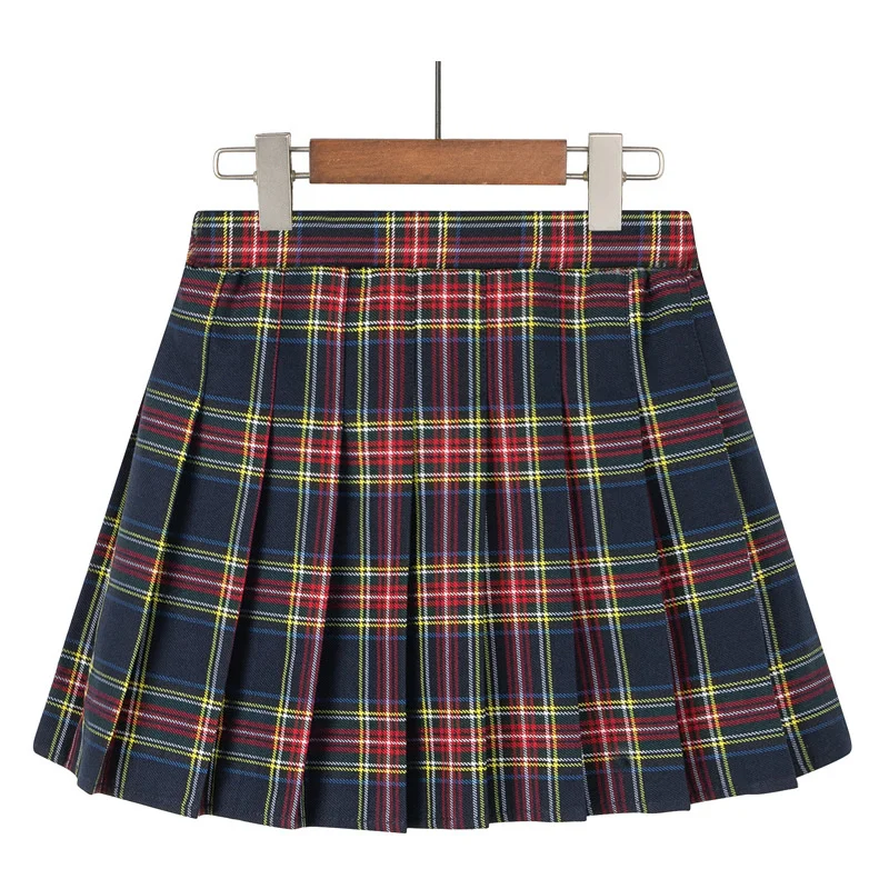 Fashion Preppy Girl Pleated Skirt with Safety Shorts Children\'s A-line Pleated Mini Skirt for Girls One-piece Plaid Clothing