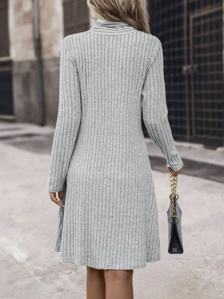 Grey Long Sleeves Dress Female Autumn Winter New High-grade Cinched Waist Slim Elegant Knit Dresses 2024 Trend Oversized