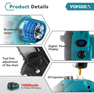 Yofidra 8 بوصة قابلة لإعادة الشحن لاسلكية فرش كهربائي بالمنشار النجارة حديقة تشذيب أداة لبطارية ماكيتا 18 فولت أعلى 12 مبيعات منشار كهربائي قابل للتمديد - رقم 4