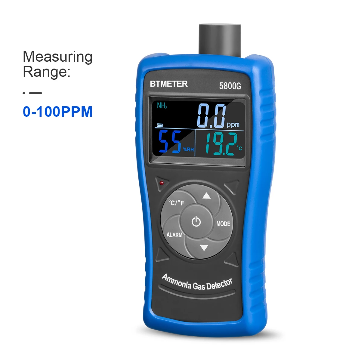 Imagem -03 - Detector de ar Amoníaco para Indústria Monitor 5800g Nível de Gás Nh3 com Alerta Medidor de Partículas Bateria de Recarga Usb 0100ppm