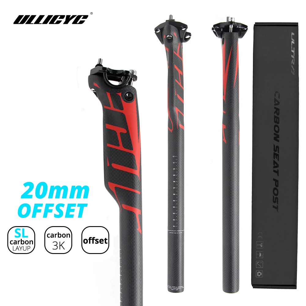 

Полностью карбоновый подседельный штырь ULLICYC для MTB/дорожного велосипеда, смещенное сиденье 20 мм, велосипедный подседельный штырь 27,2/30,8/31,6, сиденье для велосипеда, красный логотип