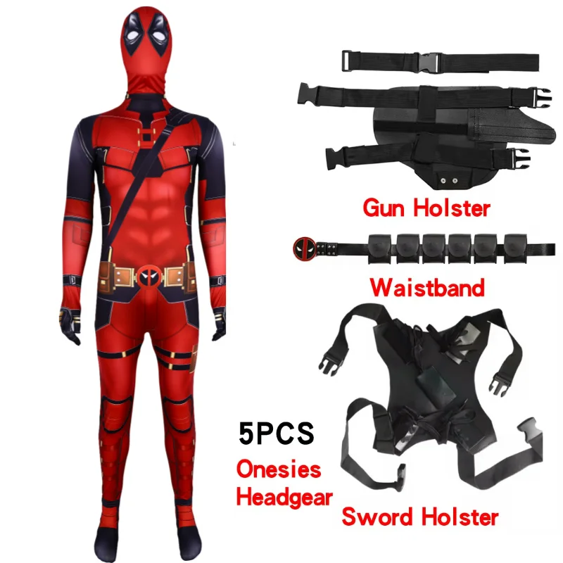 

Superhero Deadpool Costume Halloween Cosplay Jumpsuit Boys Fantasy Movie Character Mask Tights with Sword and Bag Holiday Set