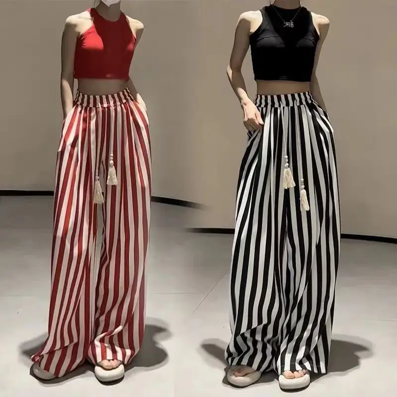 Striped Summer New High-end Loose Straight Pants Mopping Trouser Legs Casual Trousers Women
