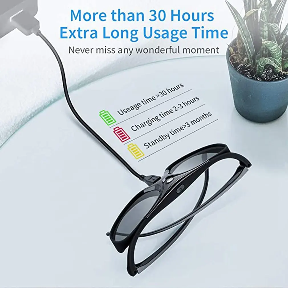 DLP Link 3D Glasses Active Shutter Eyewear Rechargeable Glasses Circular Glasses For DLP 3D Projectors