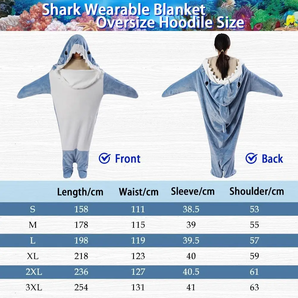 Shark Blanket For Adult Kids Flannel Wearable Shark Blanket Hoodie Cartoon Shark Soft Cozy Warm Sleeping Bag Valentine\'s Day Gif