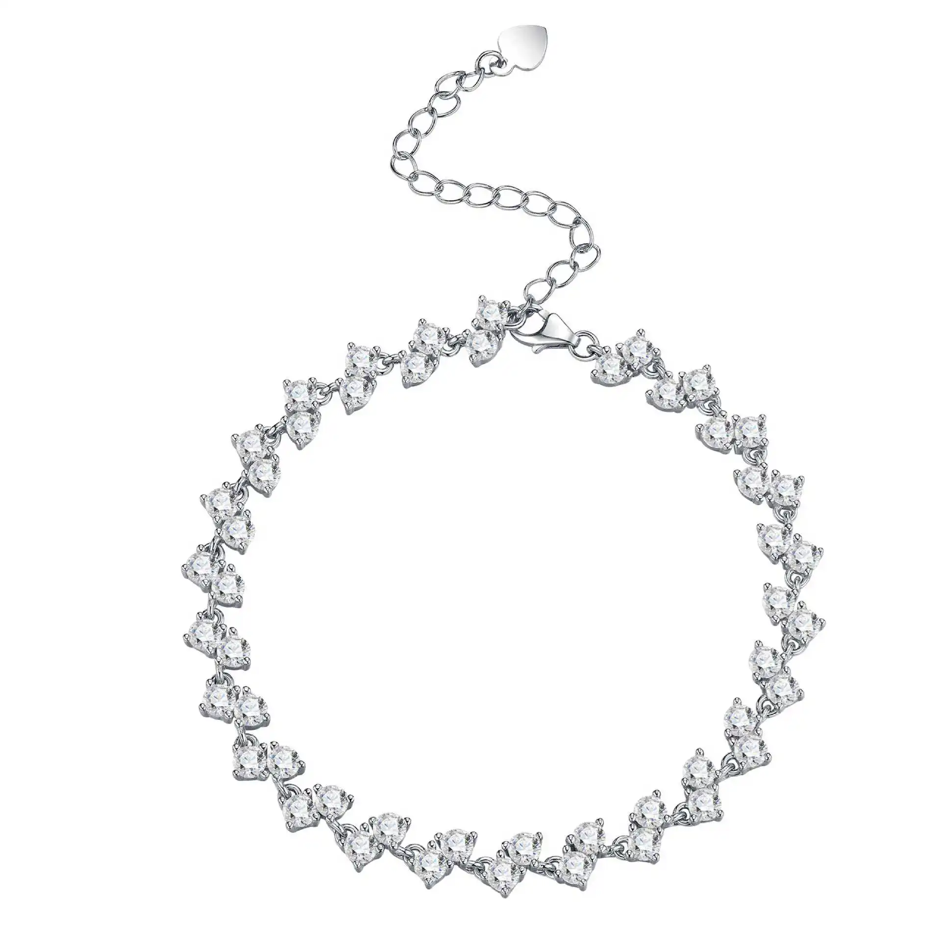 S925 Silver White Gold Plated 3mm*50 D Color Moissanite Full Pave Leaf Shape Women's Bracelet, Exquisite Jewelry.