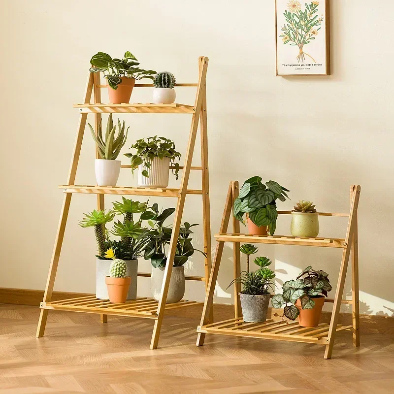 Multi-functional Balcony flower stand Indoor solid wood decorative flower pot stand Floor-to-ceiling trapezoidal shelf