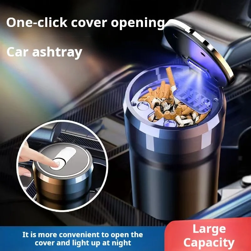 Car ashtray sliding cover bright light ceramic inner liner seal fly ash and smoke proof large capacity ashtray