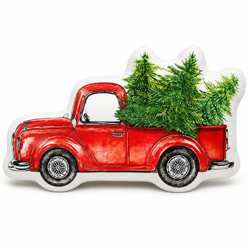Vintage Red Truck Christmas Tree Farm Plush Pillow Cushion Irregular Stuffed Throw Pillow Home Decor Gift Sofa Bed Couch