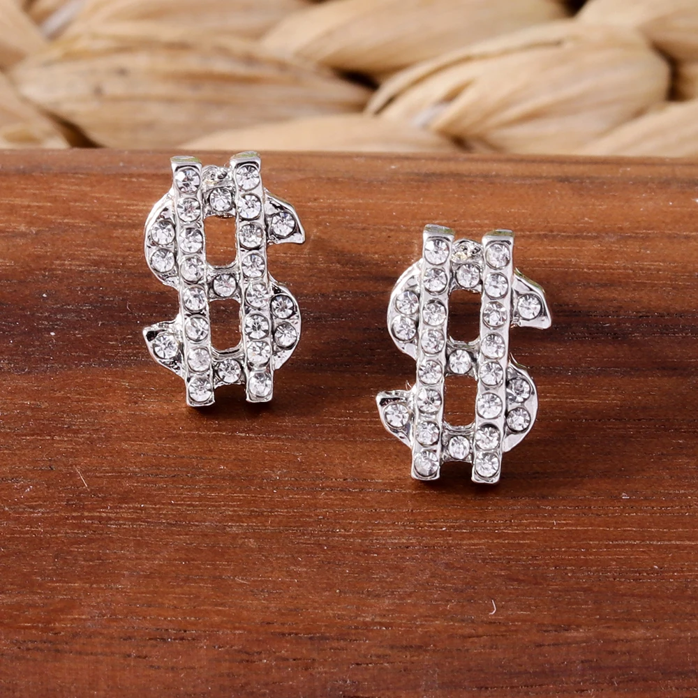 Aihua New Luxury Crystal Dollar Sign Earrings for Women Shiny Rhinestone Money USD $ Stud Earrings Party Jewelry Accessories