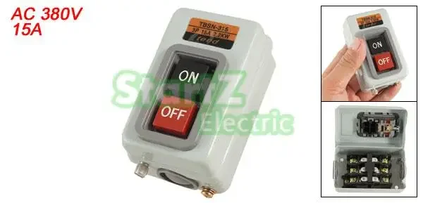 Rectangle Metal Box ON OFF Position Push Button Switch AC 380V 3.7Kw TBSN-330