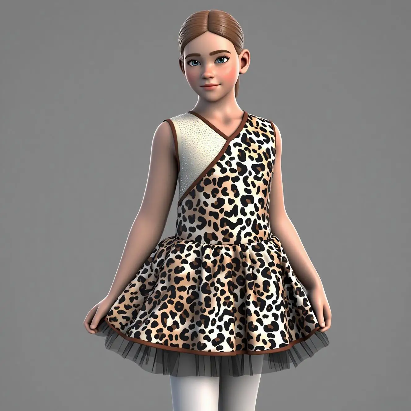 

Kids Girls Prehistoric Cave Costume Leopard Print Rhinestones V-Neck Sleeveless Mesh Puffy Dress for Cosplay Themed Party Ball