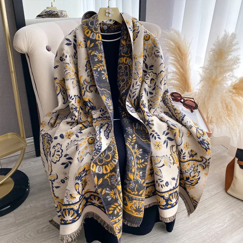 

New imitation cashmere scarf women Korean floral autumn winter thick warm shawl wrap
