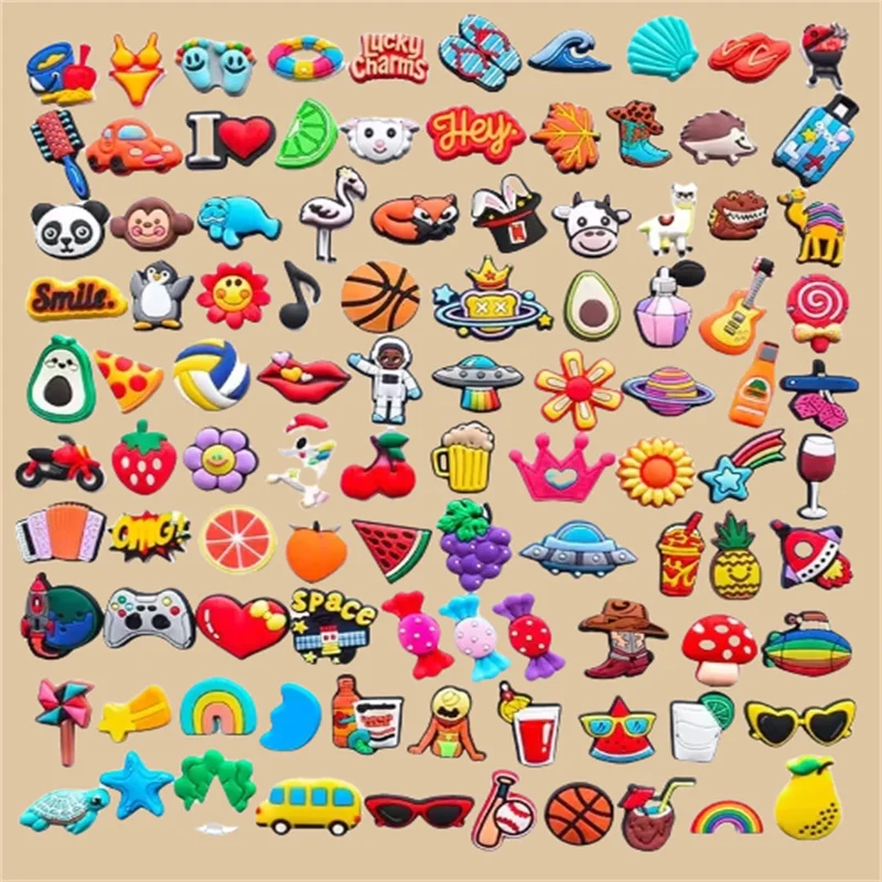 9/20/40/100/200/400Pcs Random Cartoon Shoe Decoration Charms for Clogs Bubble Slides Sandals Bracelet Party Favors