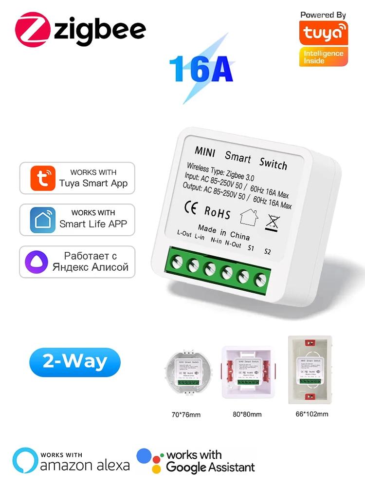 Tuya Zigbee 3.0 Inteligentny Przełącznik 16A Mini Moduł DIY Sterowanie Dwukierunkowe Inteligentny Dom Przekaźnik Automatyka Wyłącznik współpracuje z Alexa Google Home — 2
