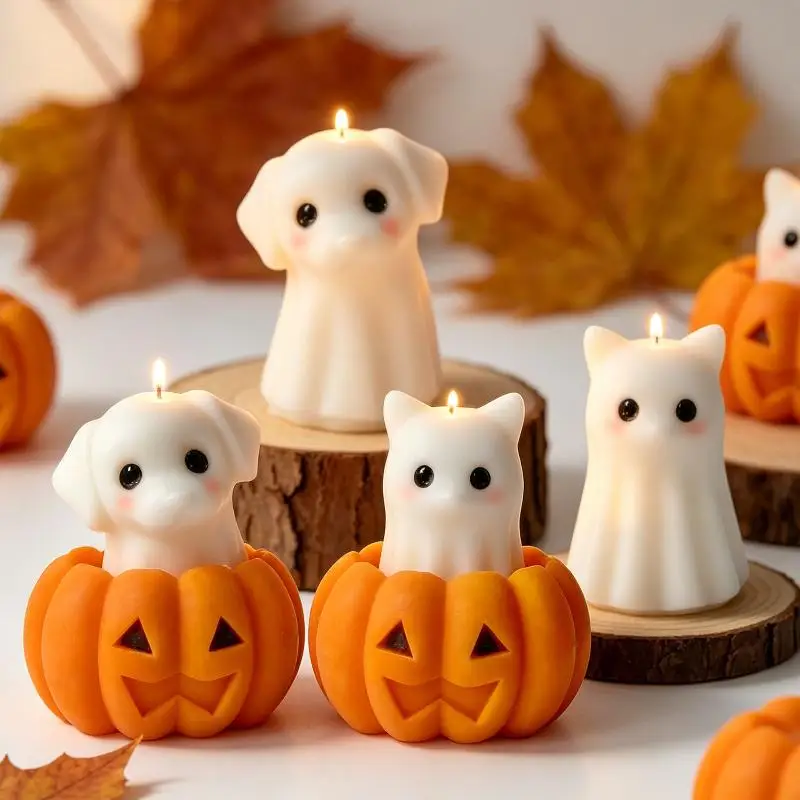 DIY Halloween-Kerzenform aus Silikon, Spuk-Welpen-Katzen-Design, niedliche Geister-Gipsform, Dekorationsform, Zubehör zur Herstellung von Duftkerzen – Detail 6