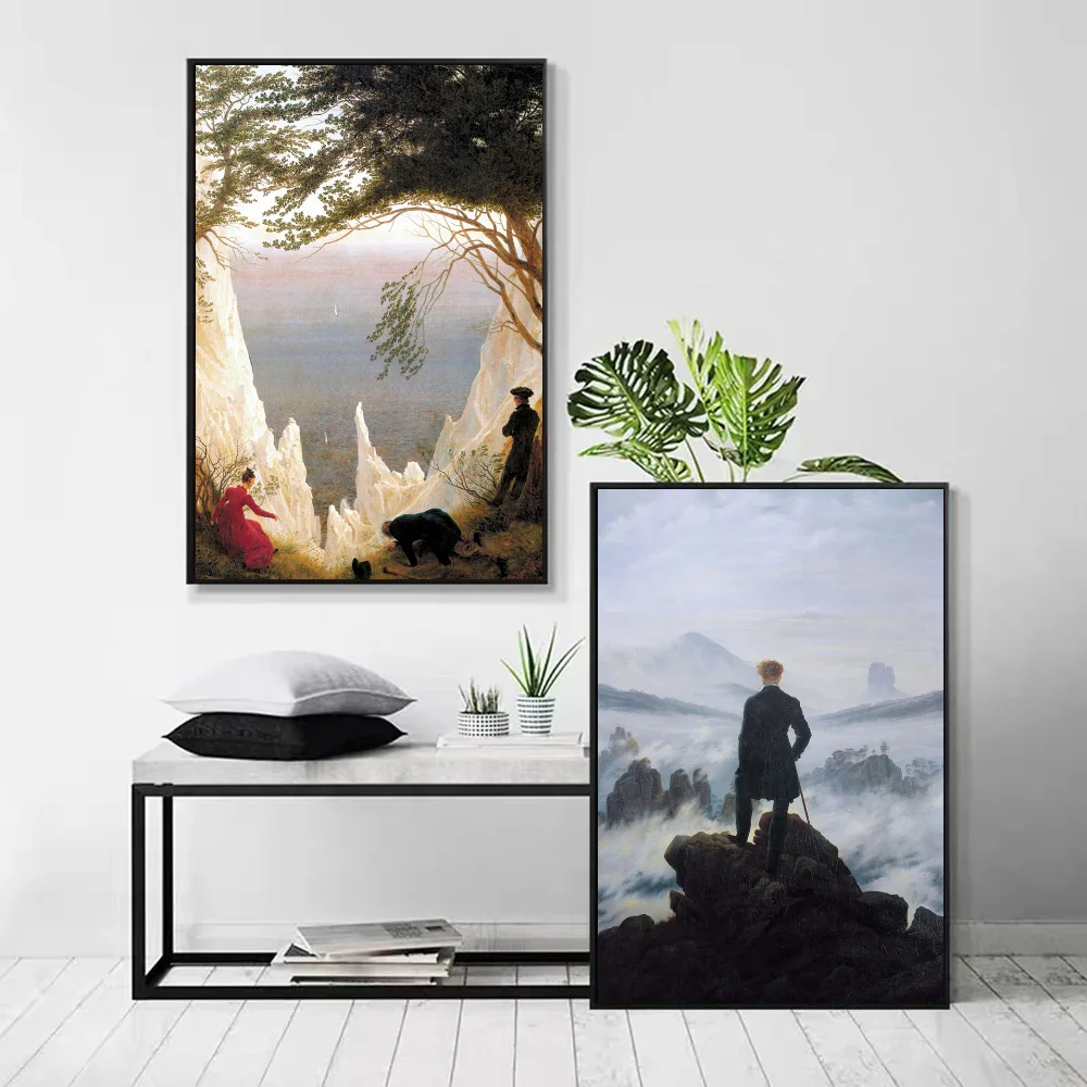 1pc Caspar David Friedrich 포스터 자기 접착 아트 방수 종이 스티커 커피 하우스 바 룸 벽 장식