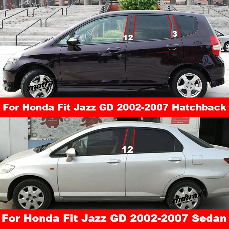 For Honda Fit Jazz GD 2002-2007 Car B C Piano Pillar Stickers PC Window Trim Cover Middle PC Pillar Exterior Stickers