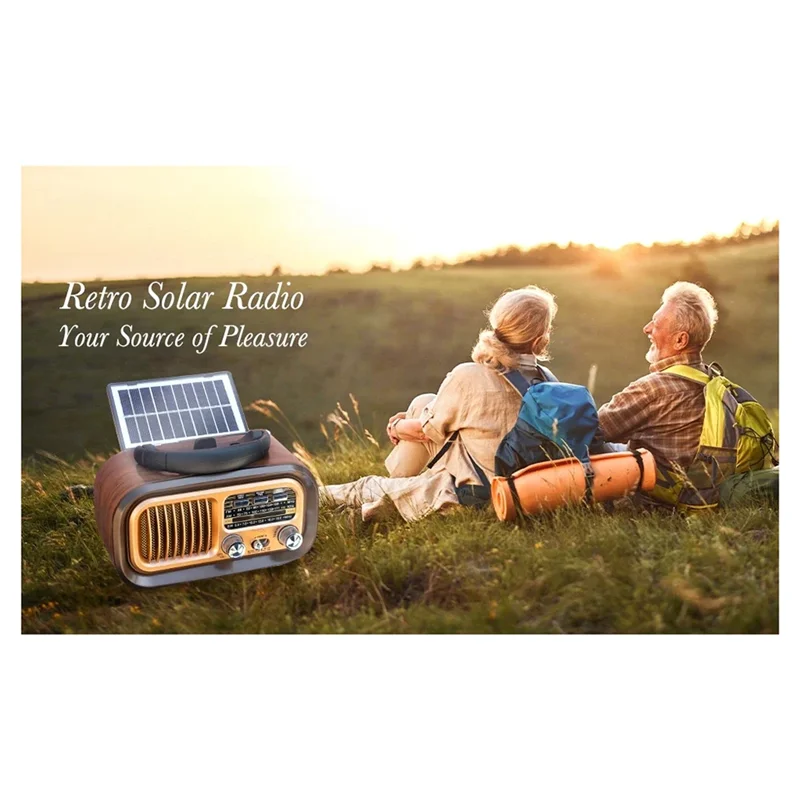 

Портативное радио Y45A-Retro — AM/FM/SW, Bluetooth, солнечная/D аккумуляторная батарея/USB-C, TWS, TF/USB-воспроизведение, винтажный звук