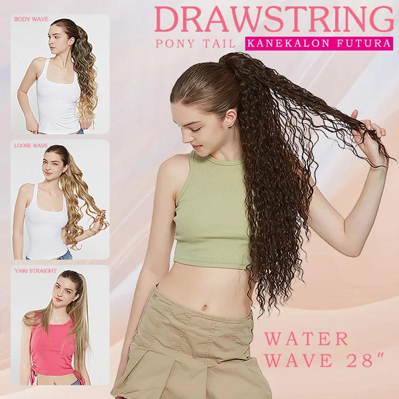 JULIANNA Synthetischer Pferdeschwanz, Kanekalon, weiches natürliches Haar, hitzebeständige Extensions, lockiges Clip-in-Zopf-Haarteil für Frauen