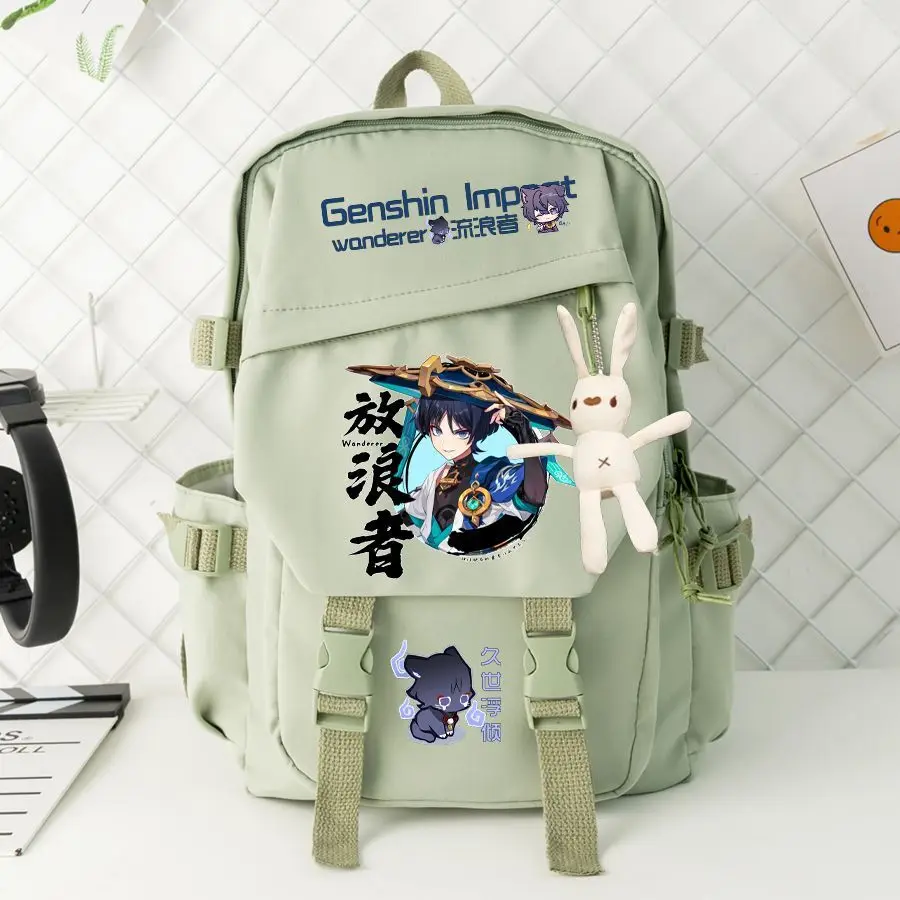Genshin Impact Wanderer Double Shoulder Bag Large Capacity Junior High School Boys And Girls Student Anime Casual Backpack
