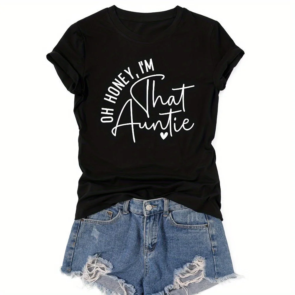 

Auntie Crew Neck Short Sleeve T-Shirt for Women - Summer & Spring Casual Tops
