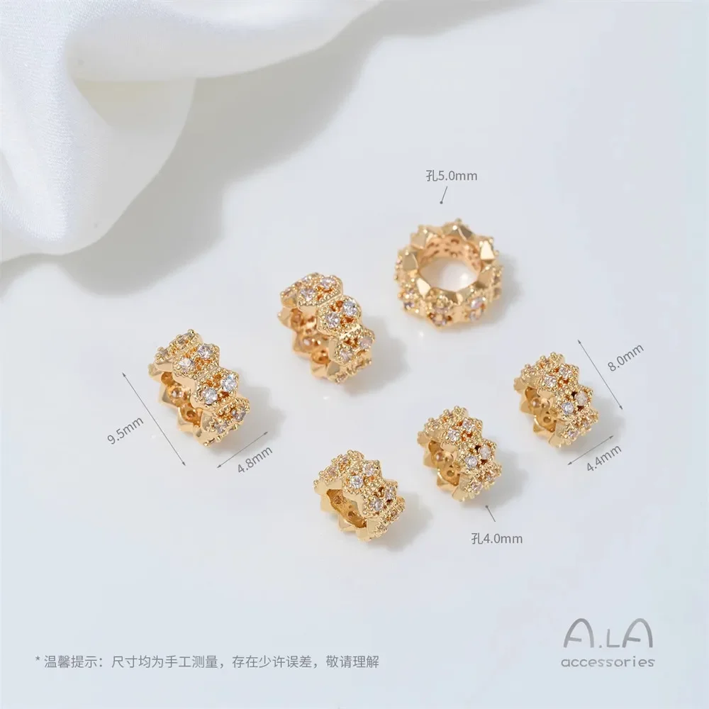 T375 14K Gold-plated Silver Large-hole Spacer Beads Accessory Spacer String Pearl Crystal Bracelet Handmade Diy Jewelry Material