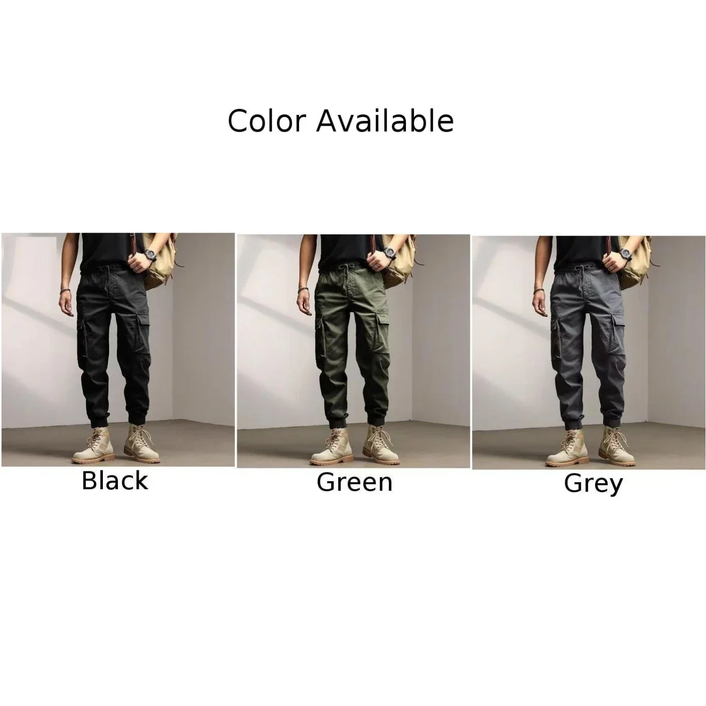 Pantalon Cargo uni pour hommes, coupe ample, décontracté, à bandes à la cheville, adapté au printemps et à l'automne, gris, noir, vert