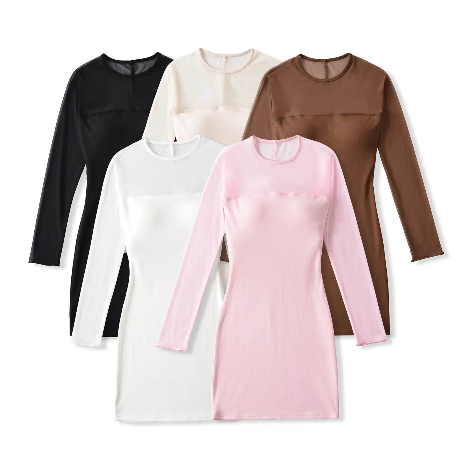 

Elastic Long Sve round Ne Me Splice Women's Dr Pure Desire mid High Waist Bodycon Casual Sle Girl's Dr