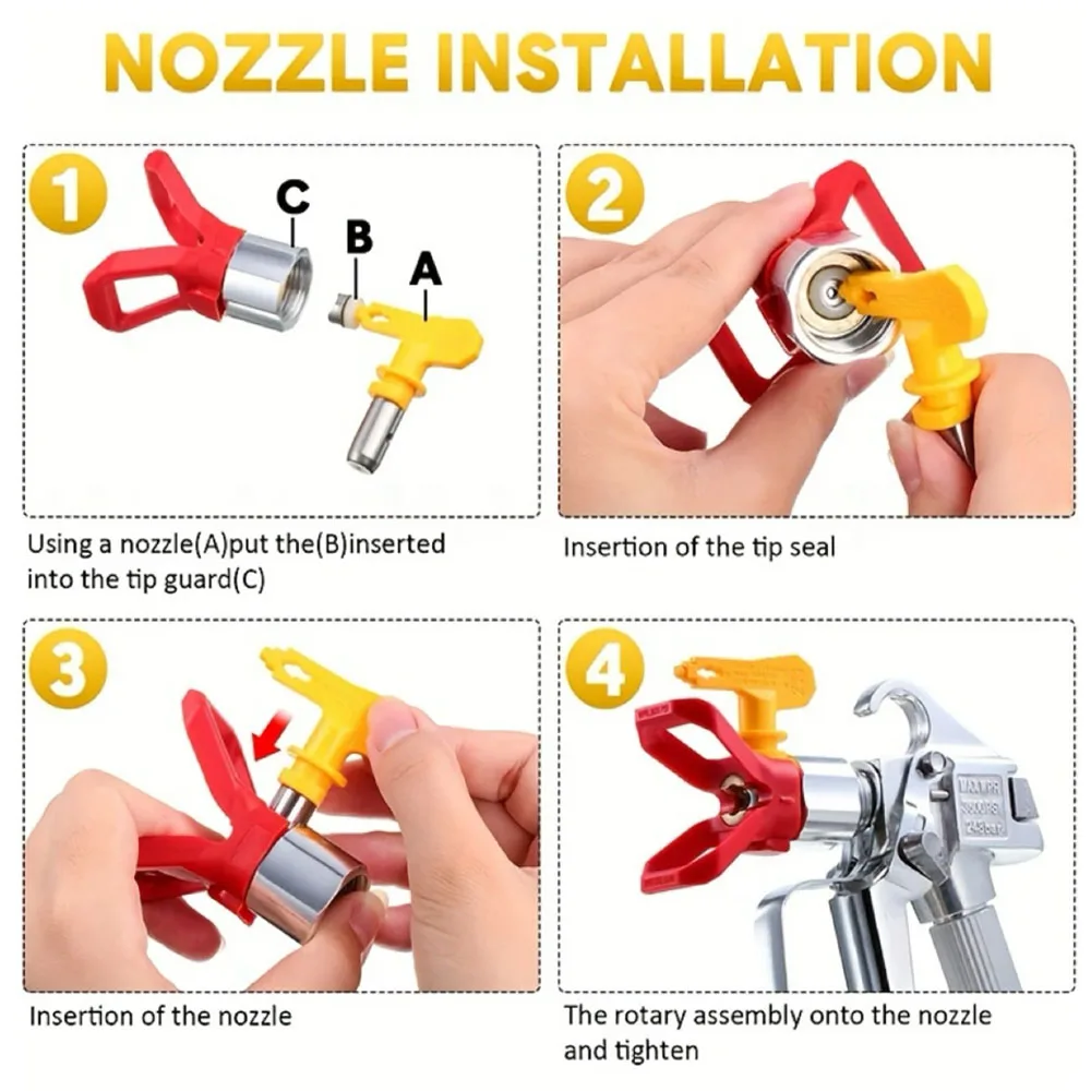 Imagem -03 - Airless Pulverizador Bocal com Vários Materiais Metálicos e Aço Inoxidável Acabamentos Pistola Ferramenta Amarelo