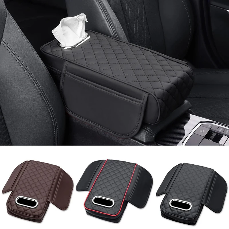 Car Armrest Mat With Tissue Storage Memory Foam Height Pad Universal Auto Center Console Arm Rest Protection Cushion