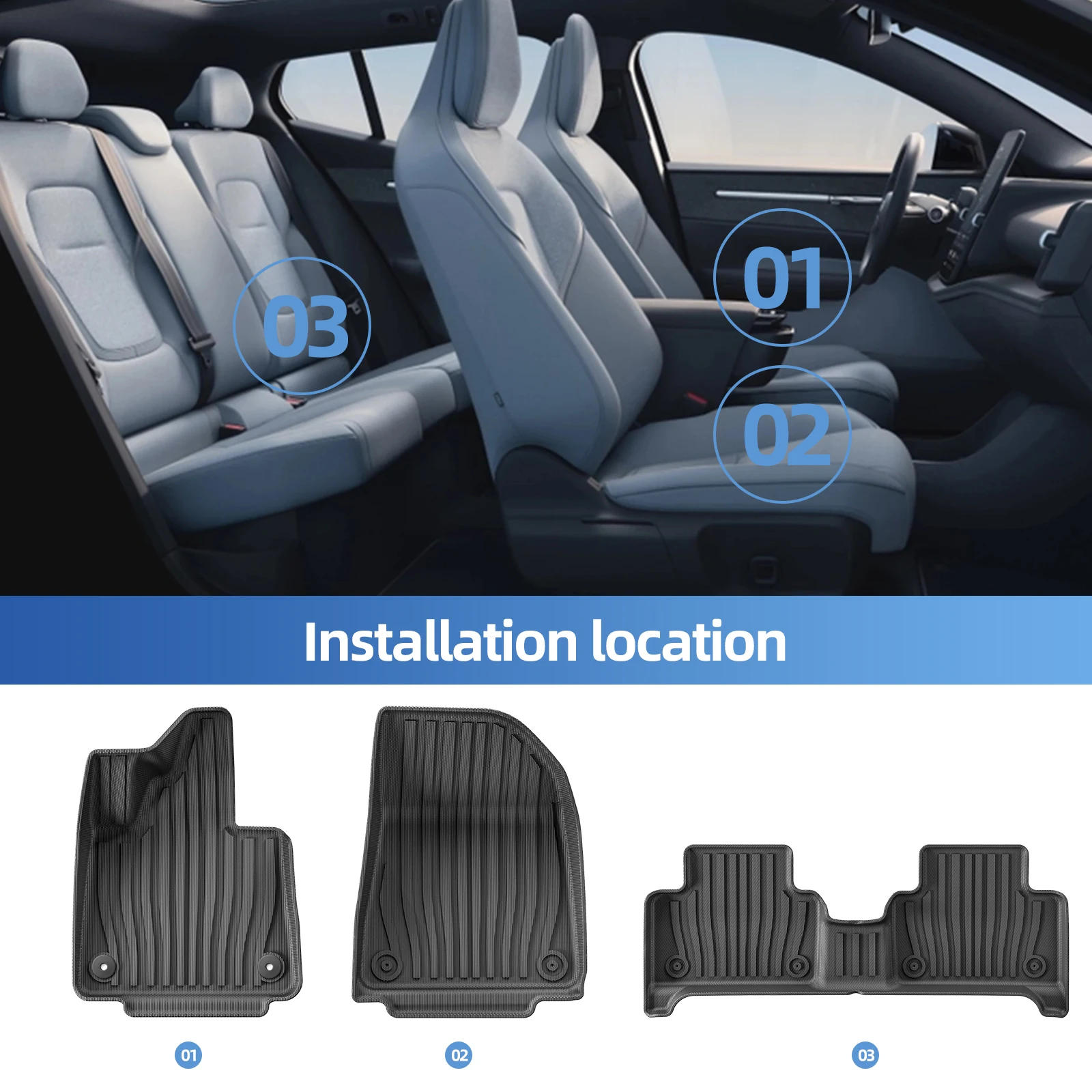 Für Volvo EX30 2024 2025 Auto-Fußmatten Kofferraummatte TPE 3D Fußmatte Wasserdichtes Zubehör SCHWARZ – Detail 2