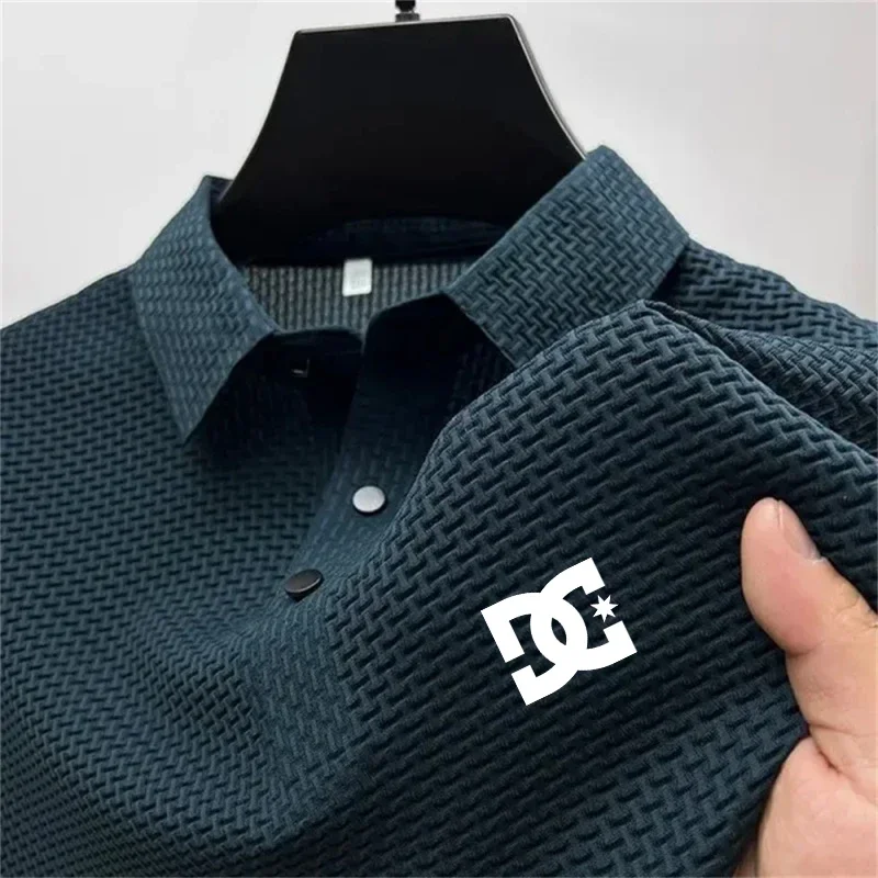 

Summer Men's Breathable Comfortable Business Casual Solid Color Polo Shirt with Bone Flower Design Fashionable Versatile Top
