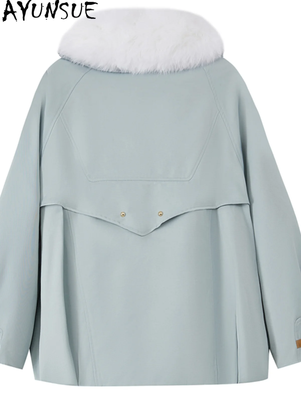 AYUNSUE Natürlicher Rex-Kaninchenfell-Parka für Damen, warmer Echtpelzmantel, neu in Mänteln, Winterkleidung, ganzer Fuchs-Pelzkragen, Jegavera