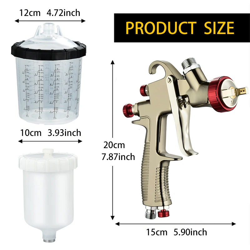 Il kit pistola a spruzzo R500 include pistola a spruzzo R500 LVLP da 1,3 mm con dieci tazze usa e getta senza puliti e filtro a manometro con adattatore
