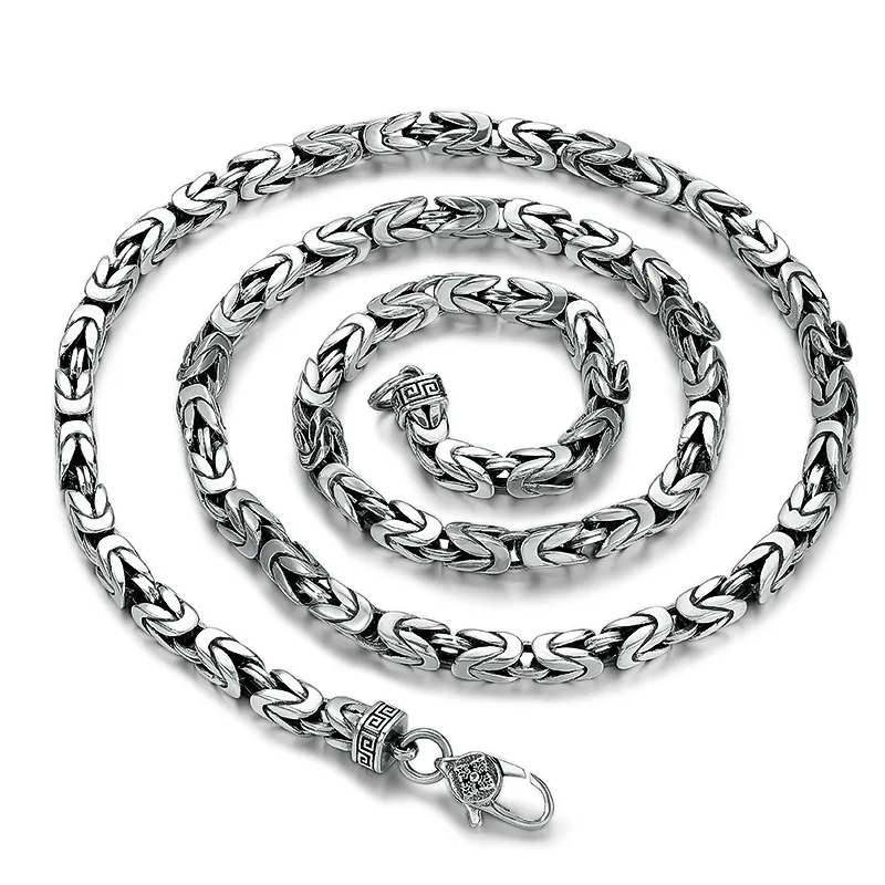 BOCAI New Real S925 Pure Silver Jewelry Accessories Retro Craft Square Weave Hemp Pattern Trend Men\'s  Necklacece