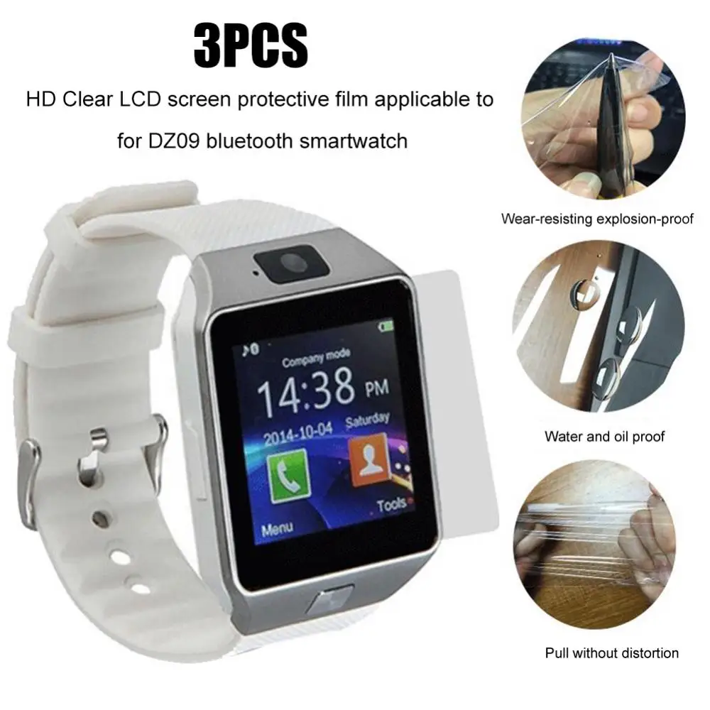 Films de protection d'écran LCD transparents pour montre intelligente compatible Bluetooth DZ09, haute clarté, ensemble de 3 pièces