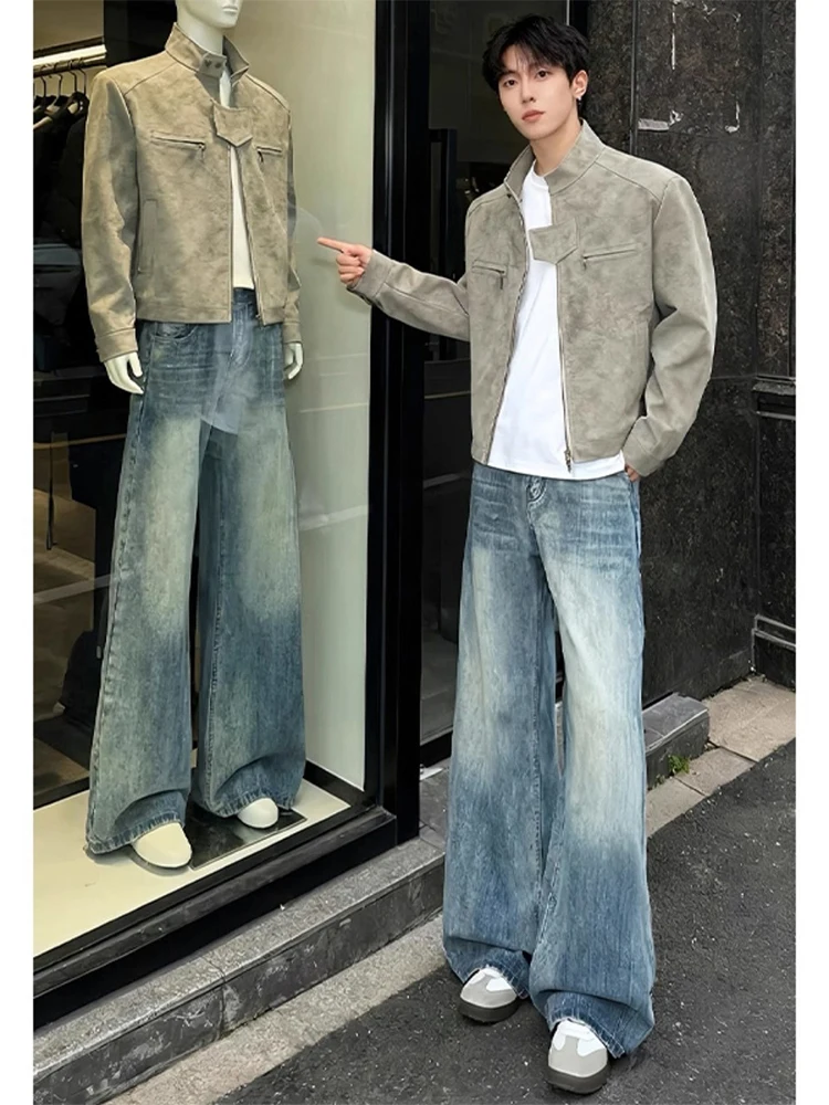 

Blue Waed Cra Design Men's Wide Leg Knife Jeans Autumn Winter American High Street Vibe Low Waist Youth Casual Wear