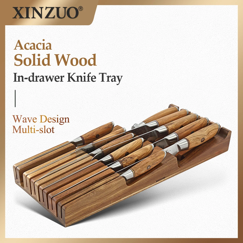 XINZUO Kitchen Knife Holder 1 Slots Acacia Solid Wood Double Layer Storage  Aesthetics And Practicality Compartmentalized Design