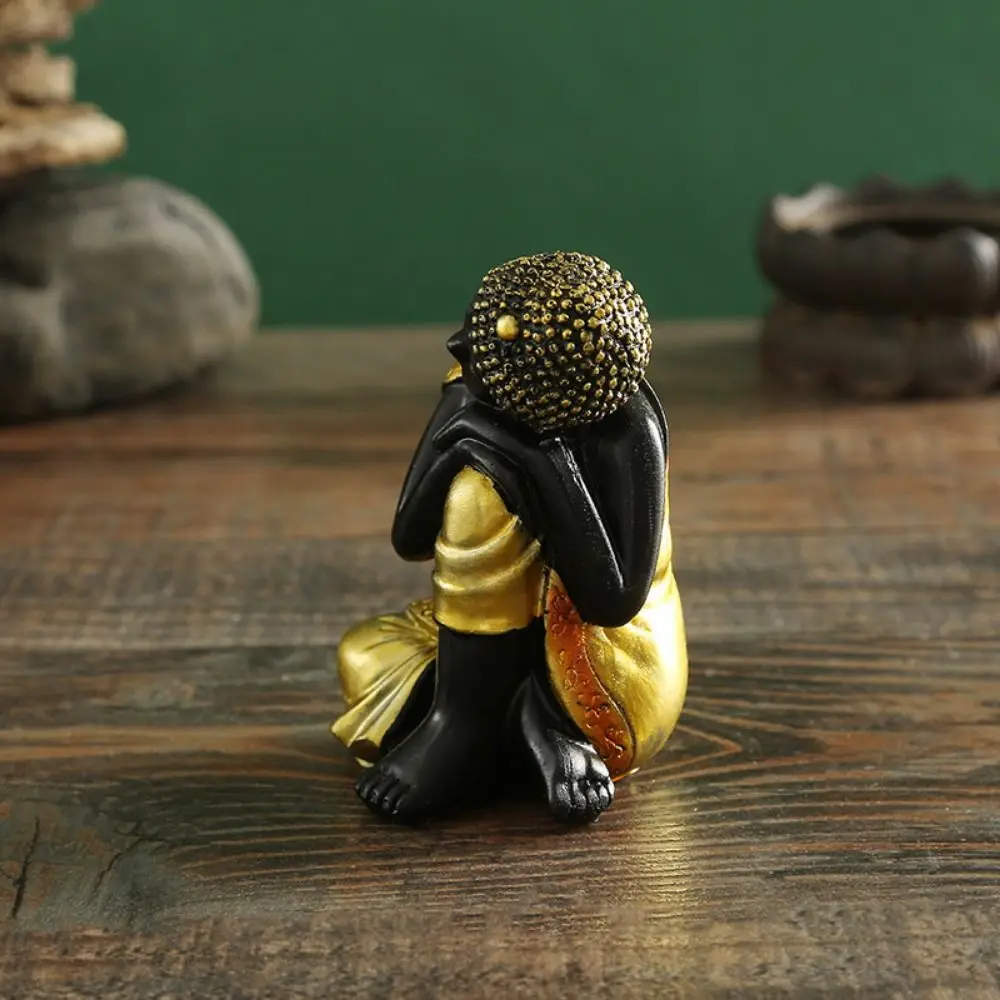 Anti-oxidation Indian Buddha Sculpture Easy to Clean Meditation Buddhism Figurine Handmade Little Monks Ornaments Desktop