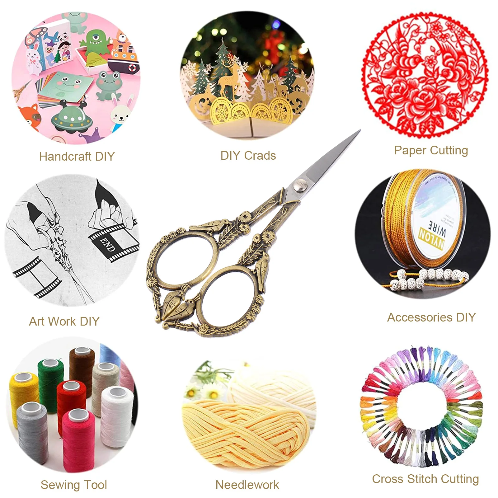 Embroidery Scissor Stainless Steel Heavy-Duty Retro Bird Design Professional Tailor Scissors Sewing Thread Cutter Craft Scissors