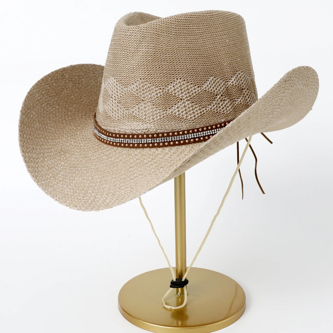 A Top Hat, summer sun protection straw hat, Rhinestone Spike belt decorative top hat, retro jazz hat, Tibetan top hat