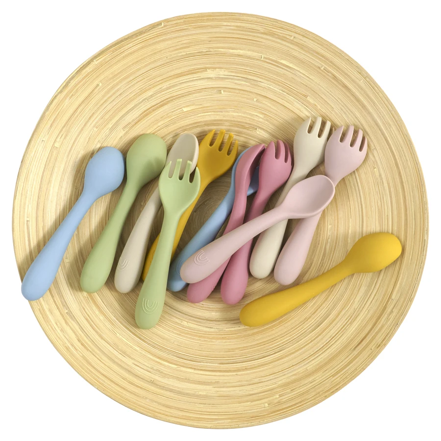 1PCS  Infant Soft Silicone Feeding Tableware For Toddler Kids Cartoon Cutlery Training Fork Spoon Set Baby Accessories