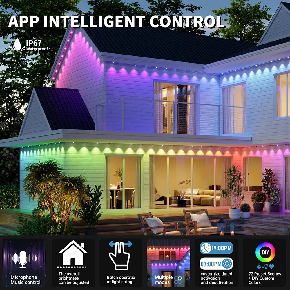 300FT الدائم في الهواء الطلق الطنف ذكي مصباح ليد سلسلة RGB اللون تغيير ضوء IC لعيد الميلاد حفلة حديقة الديكور #2